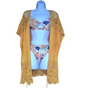 Main Strip Orange Lace Beach Swim Coverup Size Large Bright Short Sleeve